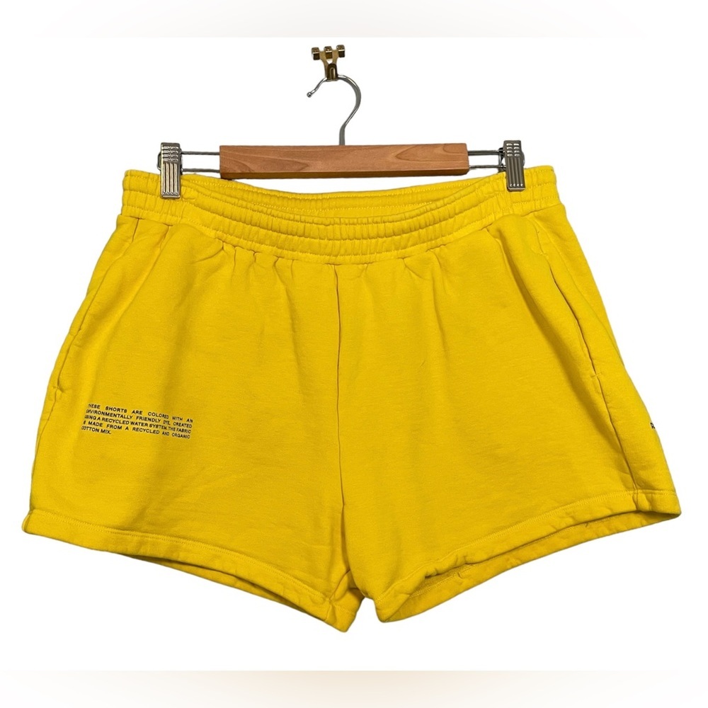Pangaia Women's 365 Migweight Yellow Logo Comfy Terry Fleece Athletic Shorts